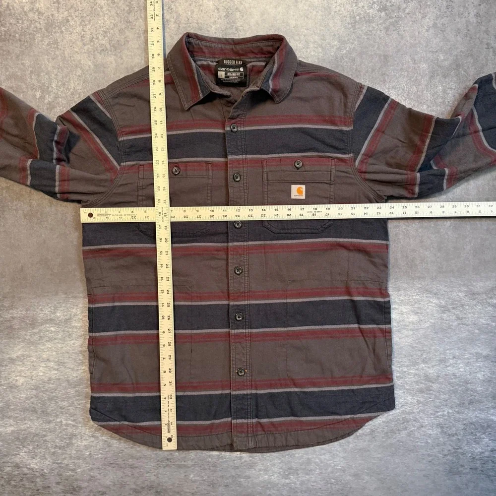 Carhartt Rugged Flex Fleece Lined Flannel Shirt Jacket Mens Large Brown Striped